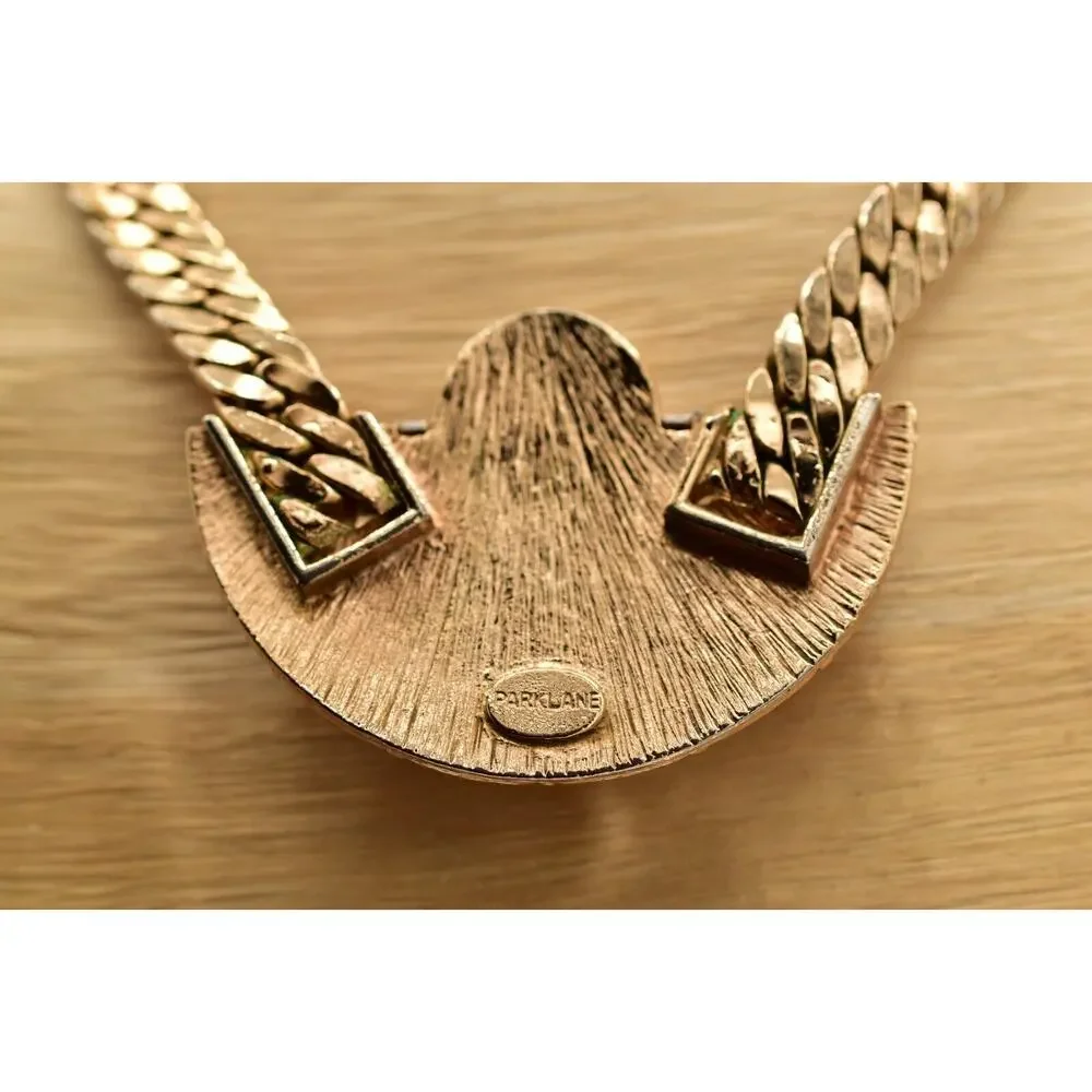 Park Lane Vintage Collar Necklace Chain Brushed Gold Heavy Chunky Signed BinA17